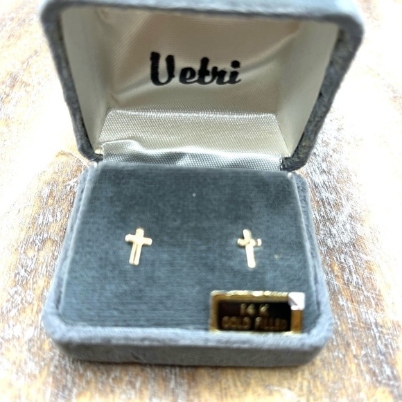 Cross Earrings | Dainty 14K Gold Filled | Post Back | Tiny | Lightweight Pierced - Picture 1 of 12
